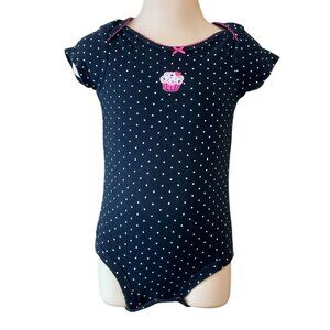 Carters Infant Girls SS Bodysuit Blk Wh Polka Dots Cupcake Applique 12 mos